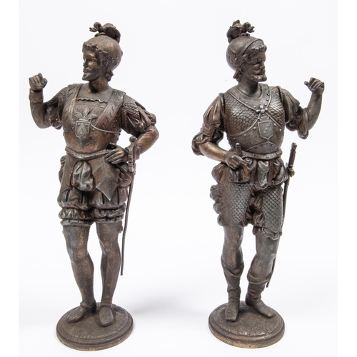 1 - A pair of spelter figures of men at arms, in the classical style, 13