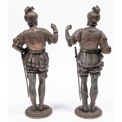 1 - A pair of spelter figures of men at arms, in the classical style, 13