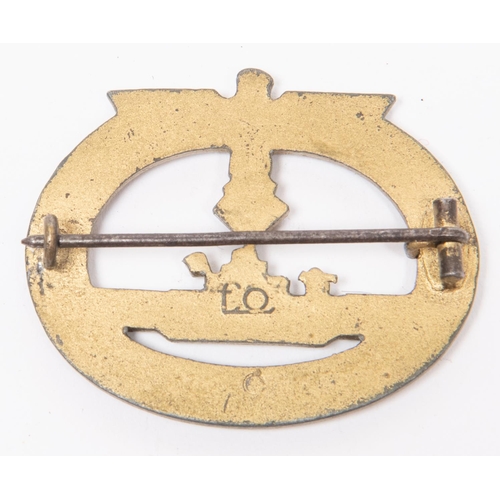 123 - A Third Reich U boat badge by Friedrich Orth, Wien, gold washed with horizontal round pin, the back ... 