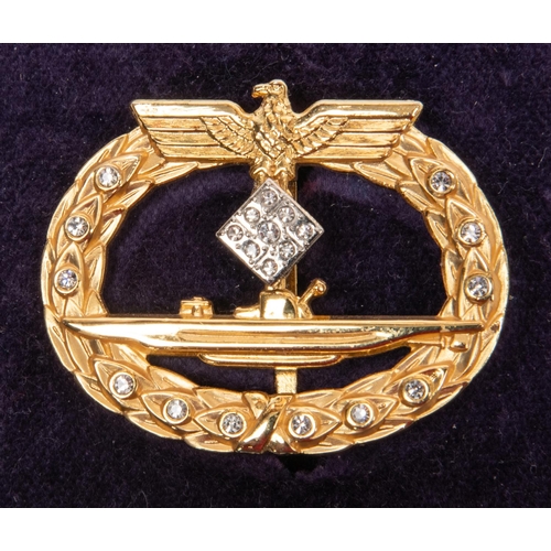 124 - A good post war copy of a Third Reich U Boat badge with diamonds, in its case. VGC £200-250