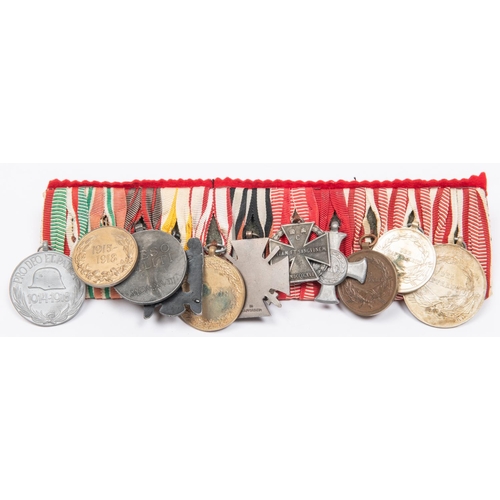 136 - Austro Hungarian WWI group of eleven medals: Franz Joseph large and small silver Bravery medal, bron... 