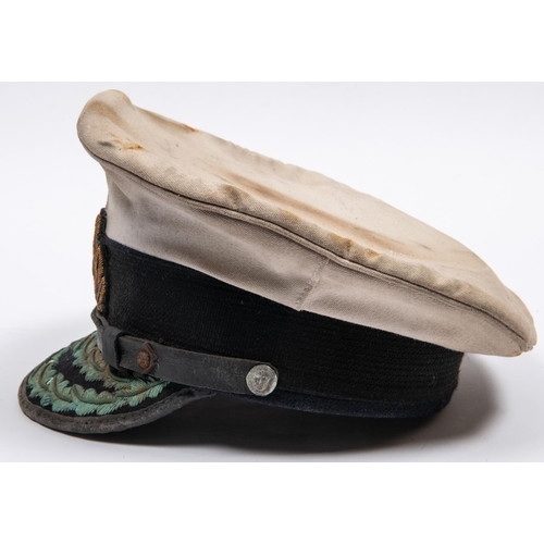 160 - A  well made copy of a Third Reich Naval officer's peaked cap, white top, gilt bullion embroidered p... 