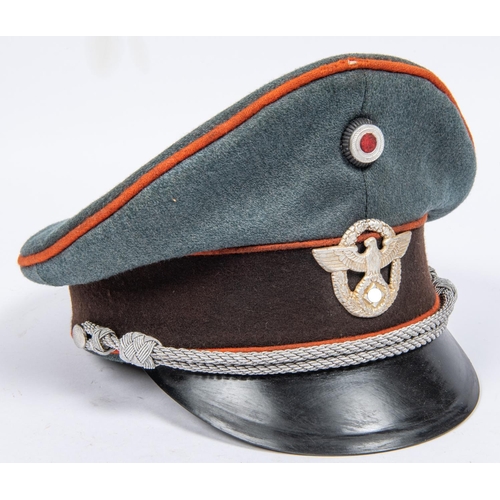 167 - A good original Third Reich Police officer's SD cap, alloy eagle and wreath etc; alloy braid chinstr... 