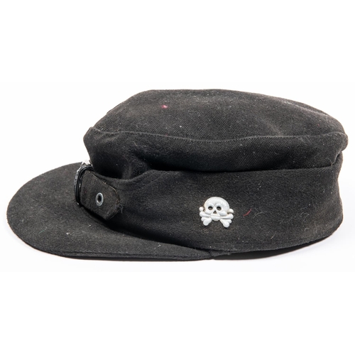 168 - A Third Reich black cloth peaked field cap of the Hitler Youth, with embroidered badge and alloy sku... 