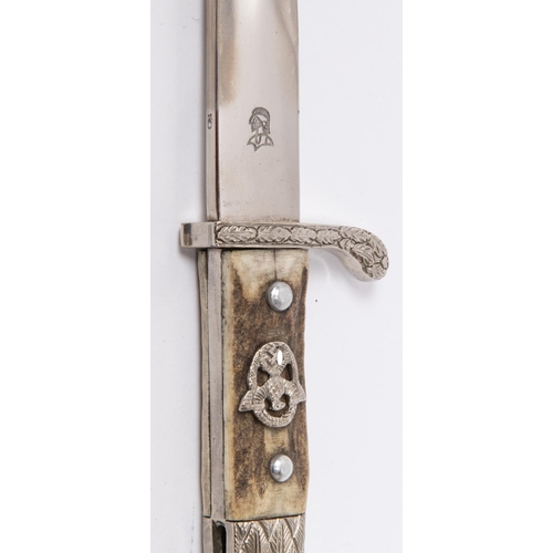 182 - A Third Reich Police bayonet, plated blade by Weyersberg, Kirschbaum & Cie, Solingen, nickel silver ... 