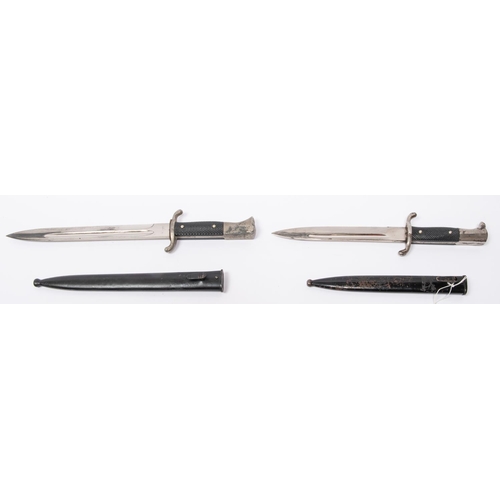 184 - Two post WWII German Fire Department parade bayonets, plated blades 7¾