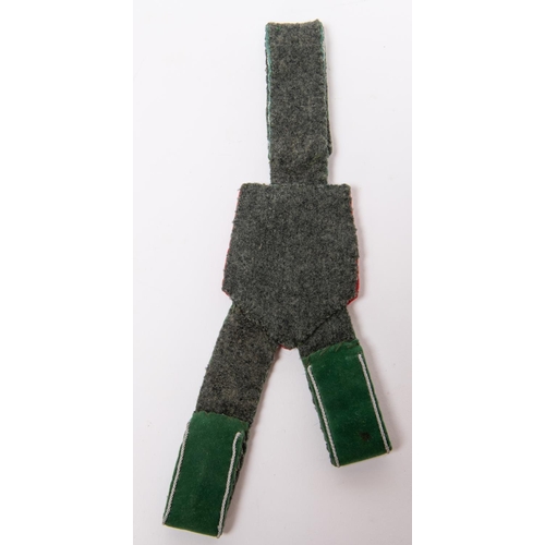 204 - A good quality reproduction set of Third Reich belt hanging straps, in red and green cloth with allo... 