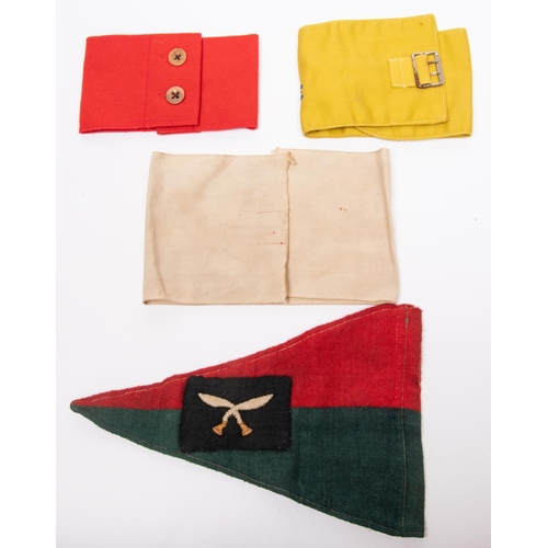 219 - A red over green triangular car pennant, mounted on each side with embroidered patch of the 43rd Gur... 