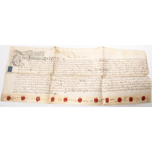 23 - A parchment agreement document dated 27th Dec. 1744, from Legg and his wift to Lacy. A document rega... 