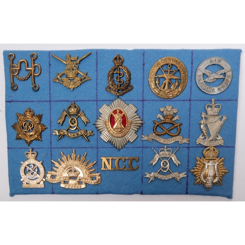 262 - Thirteen cap badges, including cast brass 9th Lancers (AF), Royal Scots, United Services Corps, and ... 