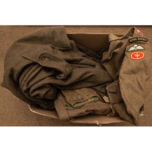 277 - 2 post WWII khaki BD uniforms, both comprise jackets and trousers, one has RMA Sandhurst insignia; a... 