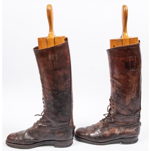 283 - A pair of officers brown leather boots, complete with trees. GC (some age cracking to surfaces). £30... 