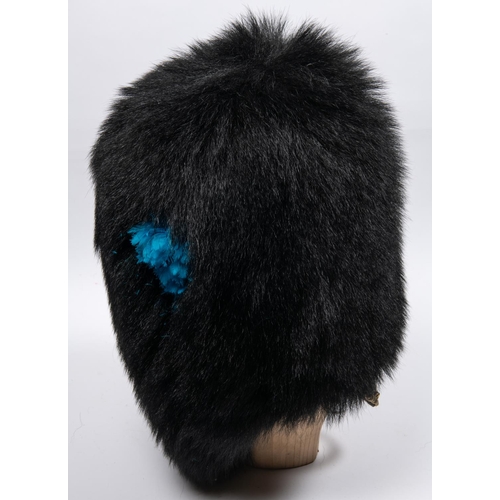 288 - A fine post 1900 officer's black bearskin cap of the Irish Foot Guards, blue cut feather hackle, can... 