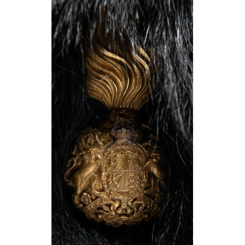 290 - A good post 1902 officer's black bearskin cap of the Royal Scots Fusiliers, gilt regimental grenade ... 