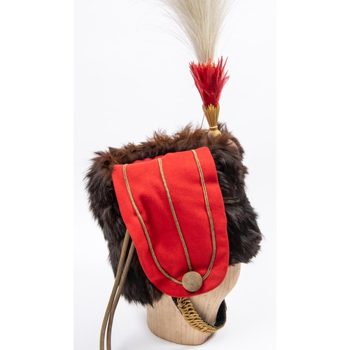 294 - A good Victorian officer's sable busby of the 8th Hussars, red bag with gilt bullion trim, boss and ... 