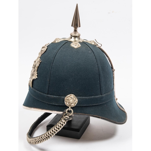 304 - A Victorian blue cloth helmet, with plate of the 2nd Renfrewshire Rifle Volunteers, white metal fitt... 