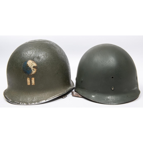 315 - A WWII US Army steel helmet, original O.D. finish with front marking of Division and 2 bar rank, fro... 