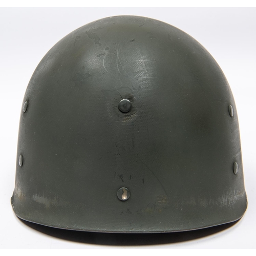 315 - A WWII US Army steel helmet, original O.D. finish with front marking of Division and 2 bar rank, fro... 