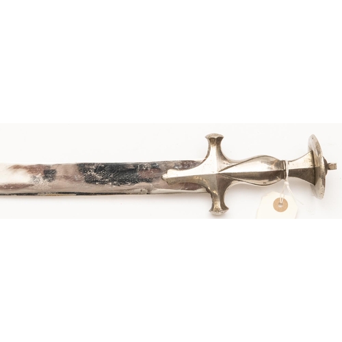 331 - A 19th century Indian tulwar, chrome (?) plated blade 30½