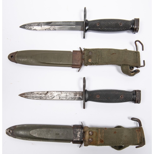 334 - A US Vietnam War period M7 bayonet, by BOC, in its M8A1 sheath, GC; and another similar, by MILPAR, ... 