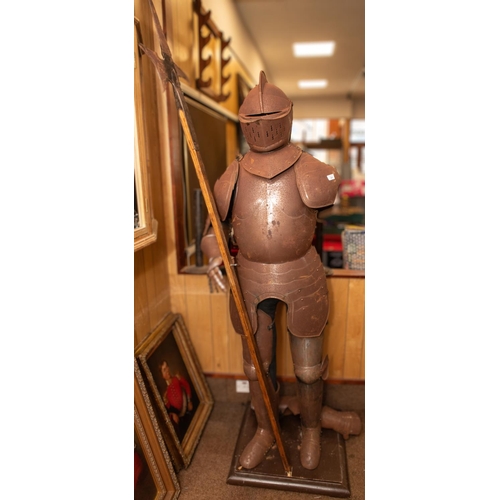 341 - A full size suit of replica armour, probably made for decor or a film prop, complete with a halberd,... 