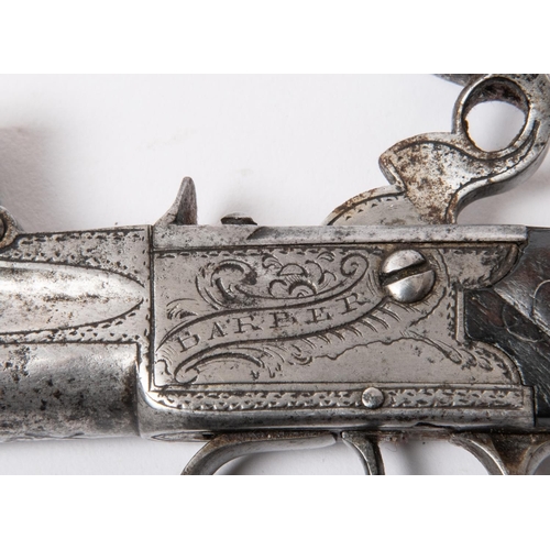 425 - A 60 bore cannon barrelled flintlock boxlock pocket pistol by Barber, London c 1780, 7¾