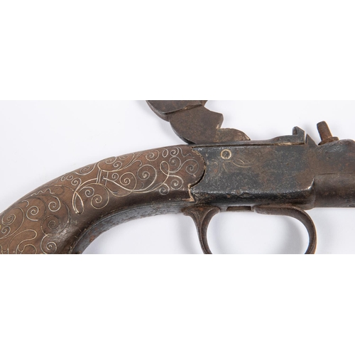 429 - A late 18th century 26 bore silver mounted cannon barrelled pistol converted to percussion, 12