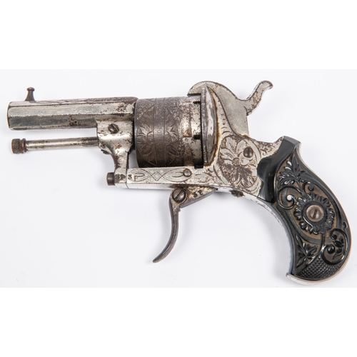 438 - A Belgian 6 shot 7mm double action open frame pin fire revolver, 5