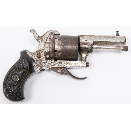 438 - A Belgian 6 shot 7mm double action open frame pin fire revolver, 5