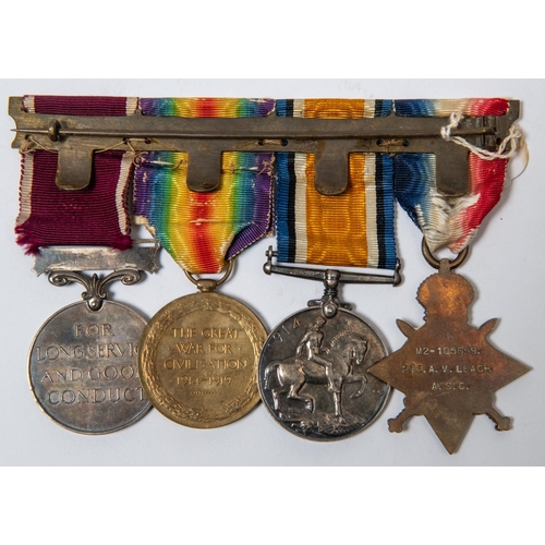 51 - Four: 1914-15 star, BWM, Victory, Army LS & GC with India suspender (M2-105659 Sjt Maj A.V. Leech A.... 