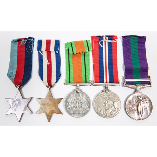 59 - Five: 1939-45 star, F&G star, Defence, War, GSM 1918-62 1 clasp Palestine 1945-48 (Capt W J K Woodho... 