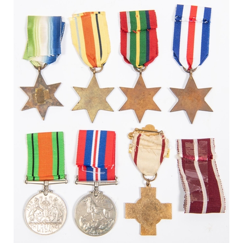 61 - WWII medals: Atlantic star, Africa star, Pacific star, F&G star, Defence medal, War medal,; British ... 