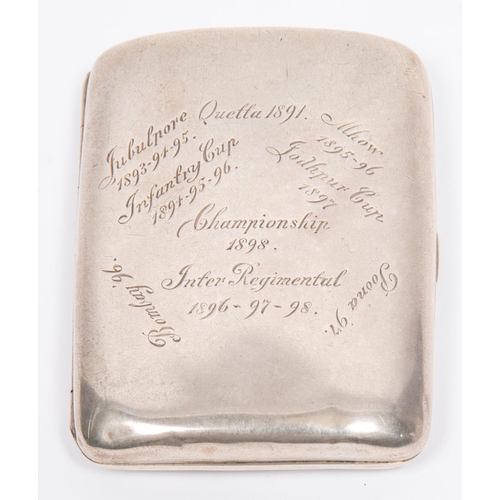 7 - An interesting presentation silver cigarette case, HM Birmingham 1895, engraved on one side 