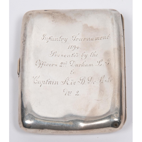 7 - An interesting presentation silver cigarette case, HM Birmingham 1895, engraved on one side 