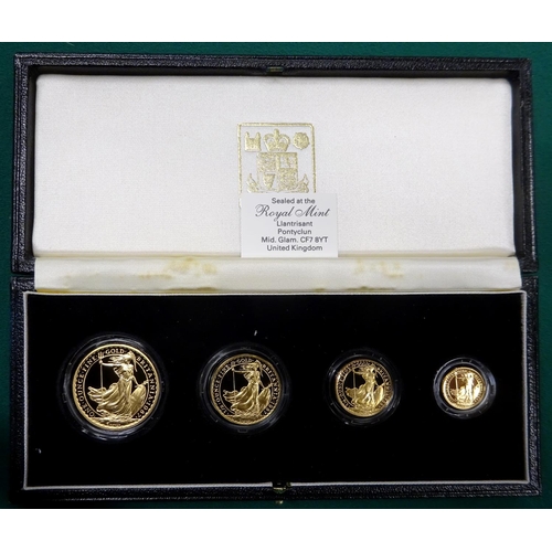 74 - Elizabeth II Britannia gold proof set of coins 1987, comprising £100, £50, £25 and £10 (being One ou... 