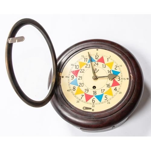 8 - A WWII type RAF wooden cased wall clock, with coloured face, 12