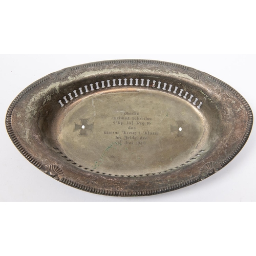 86 - A Third Reich WM oval galleried mess tray, inscribed with presentation inscription. GC £150-175