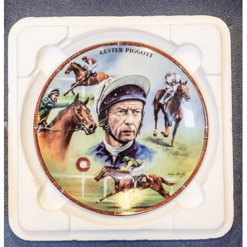 143 - 3 Commemerative Horse Racing related plates depicting Lester Piggott. Danbury Mint / Royal Worcester... 