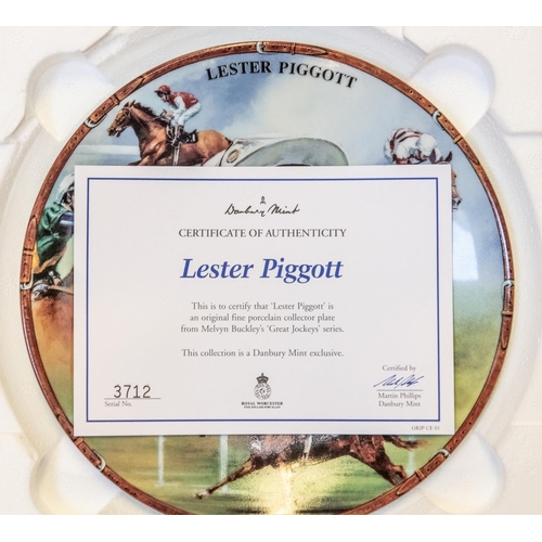 143 - 3 Commemerative Horse Racing related plates depicting Lester Piggott. Danbury Mint / Royal Worcester... 