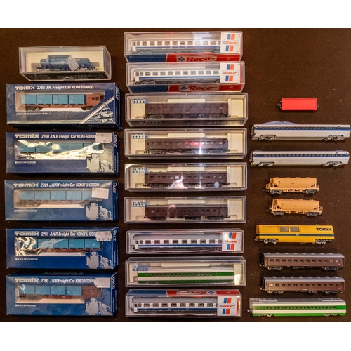 15 - A quantity of 'N' gauge Passenger and Freight Rolling Stock by KATO, Tomix, Ro-Co etc. Including Jap... 