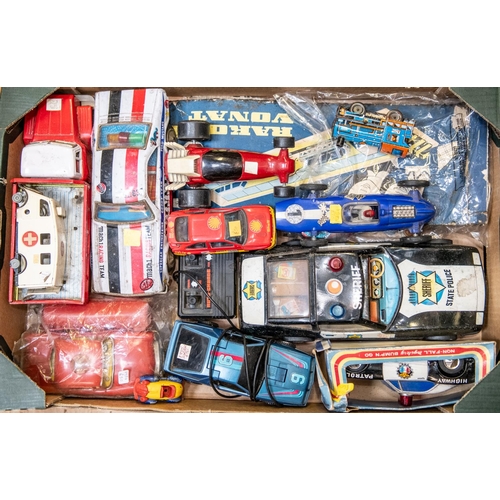 156 - 30+ Mainly tin plate and plastic toys, Boxed and loose. To include Helicopters, Trains, Cars, Triang... 