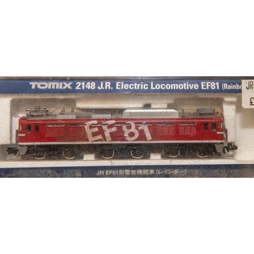 20 - 4 Japanese produced 'N' gauge Locomotives. 3x Tomix: 2148 J.R. Electric Locomotive EF81 (Rsinbow). A... 