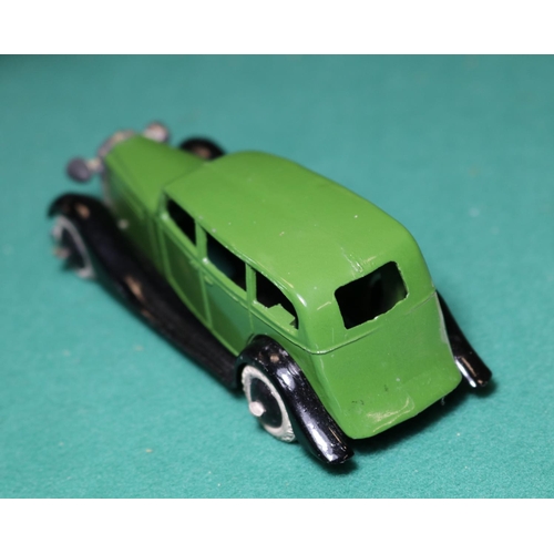 251 - Dinky Toys Vauxhall Car (30d). A 1936-1940 example in green with black open chassis, thin axles, smo... 