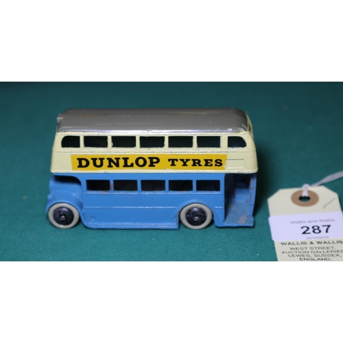 287 - Dinky Toys Double Deck Motor Bus (29c). 1938-1940 example in light blue and cream, with grey roof, A... 