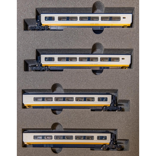 37 - A KATO 'N' gauge Train Pack. (10-328). Comprising 4 'Eurostar'  intermediate passenger coaches. In y... 