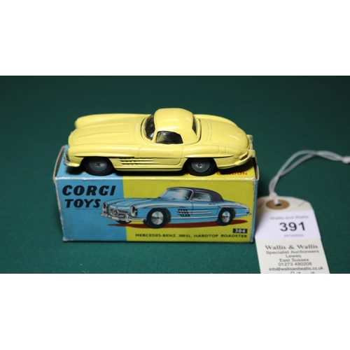 Corgi Toys Mercedes-Benz 300SL Hardtop Roadster (304). A rare harder to find example in all over yel
