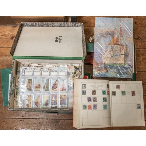 69 - Quantity of Cigarette cards, stamps and other items, Stamps are minly loose, in packets or contained... 