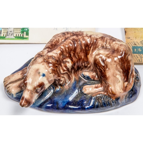 70 - 35+ Miscelaneous lot of collectibles, To include a dog lying on a blue base, possibly Majolica, A cr... 