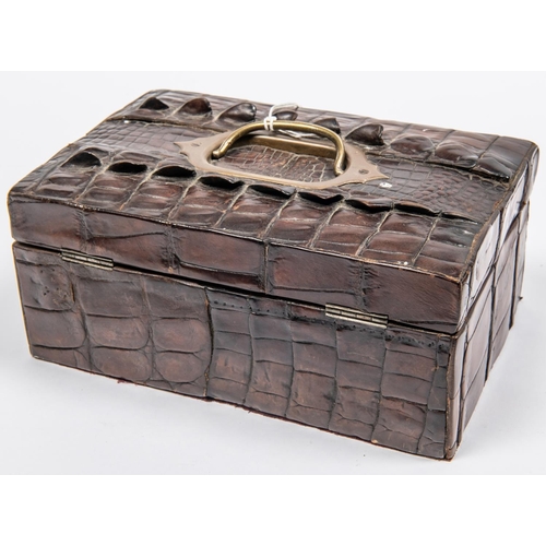 73 - Antique Crocodile skin Jewellery box with removable inner tray, Also comes with its key. Has the ori... 