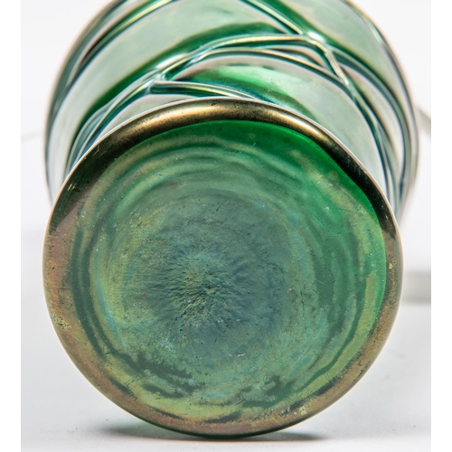 75 - Loetz Glass vase with unmarked white metal rim. Lovely  Emarald green colour with iridescent look. N... 